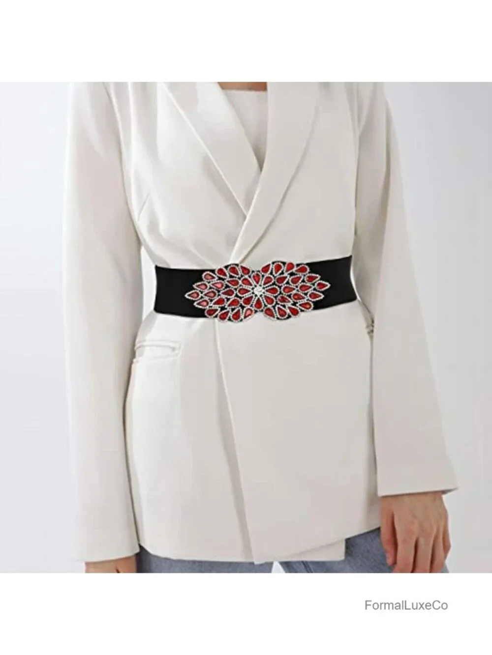 Rhinestone Stretch Belt Wide Elastic Dressy Waist Accessory